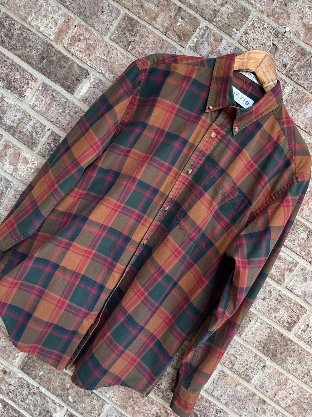 Vintage Orvis Plaid Button Down Shirt Mens M Thick Cotton Preppy Ivy Classic